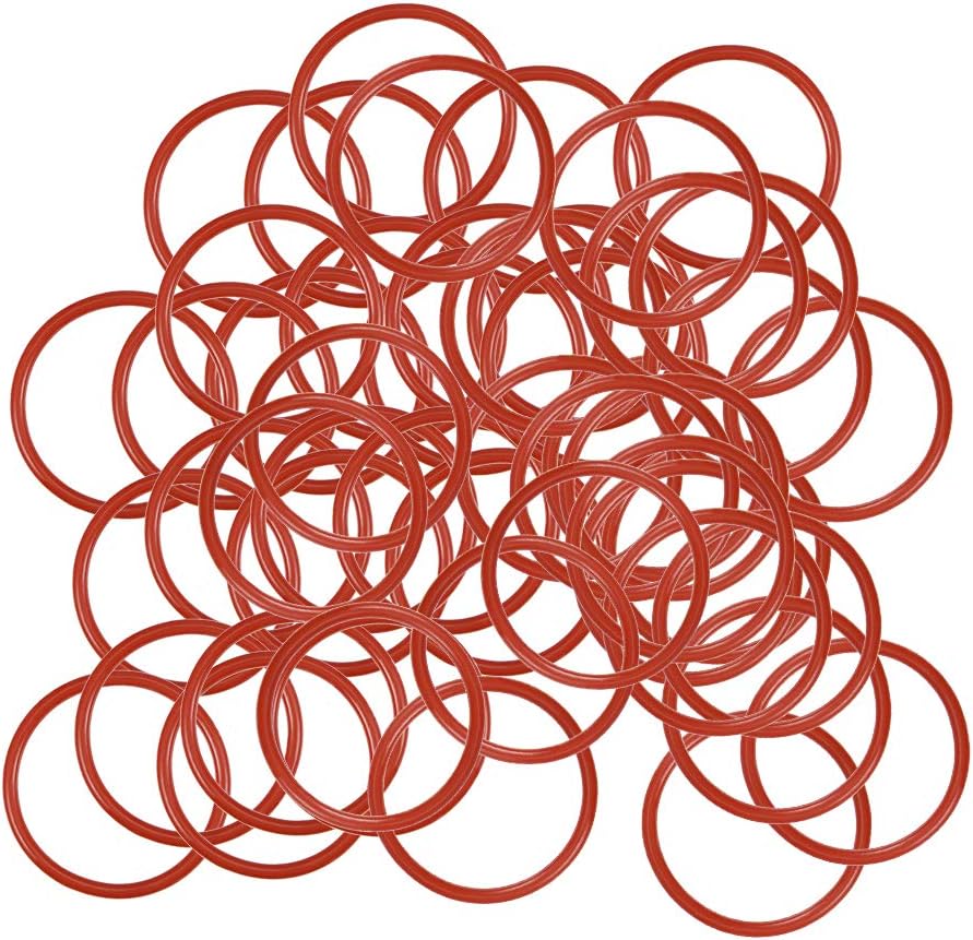 uxcell Silicone O-Ring, 21mm OD, 18mm ID, 1.5mm Width, VMQ Seal Rings Gasket, Red, Pack of 50