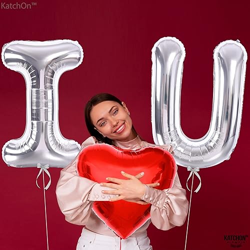 Miniatura 8 de KatchOn, Globos plateados con texto en inglés "I Love You" para él, grandes de 40 pulgadas, globos de corazón rojo, globos con texto en inglés "I