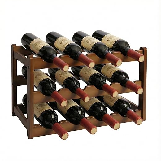 Janedream 3-Tier Bamboo Wine Rack for 12 Bottles, Easy-to-Assemble Countertop Wine Storage Shelf, Sturdy Tabletop Wine Holder for Kitchen, Inside Cabinet, Pantry, or Home Bar (3 Tier)