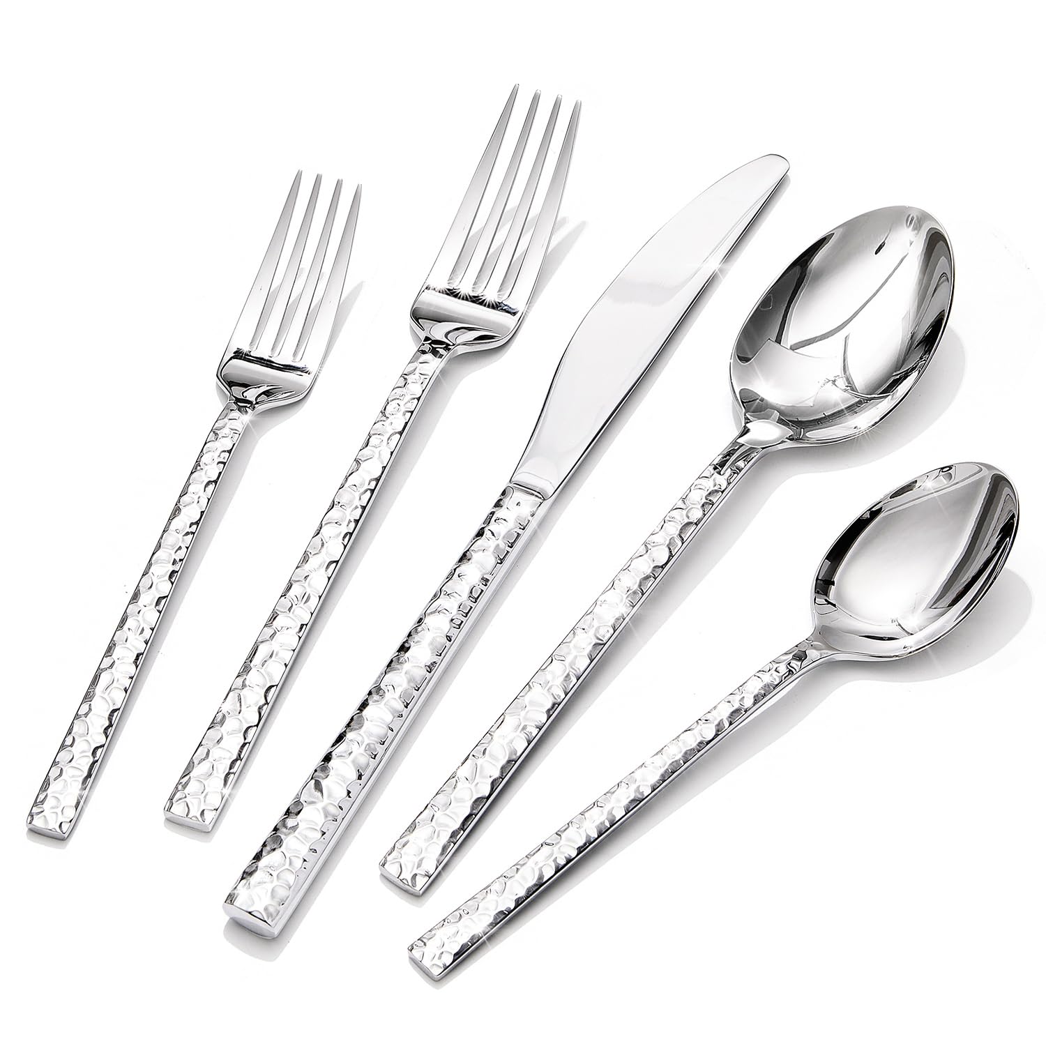 HIKAA Besteck Set 12 Personen aus Gehämmert, 60-Teilig Essbesteck 18/10, Edelstahl Besteckset für Zuhause, Partys, Hochzeiten, Cutlery Set Hochglanzpoliert Spülmaschinenfest, (Silber)