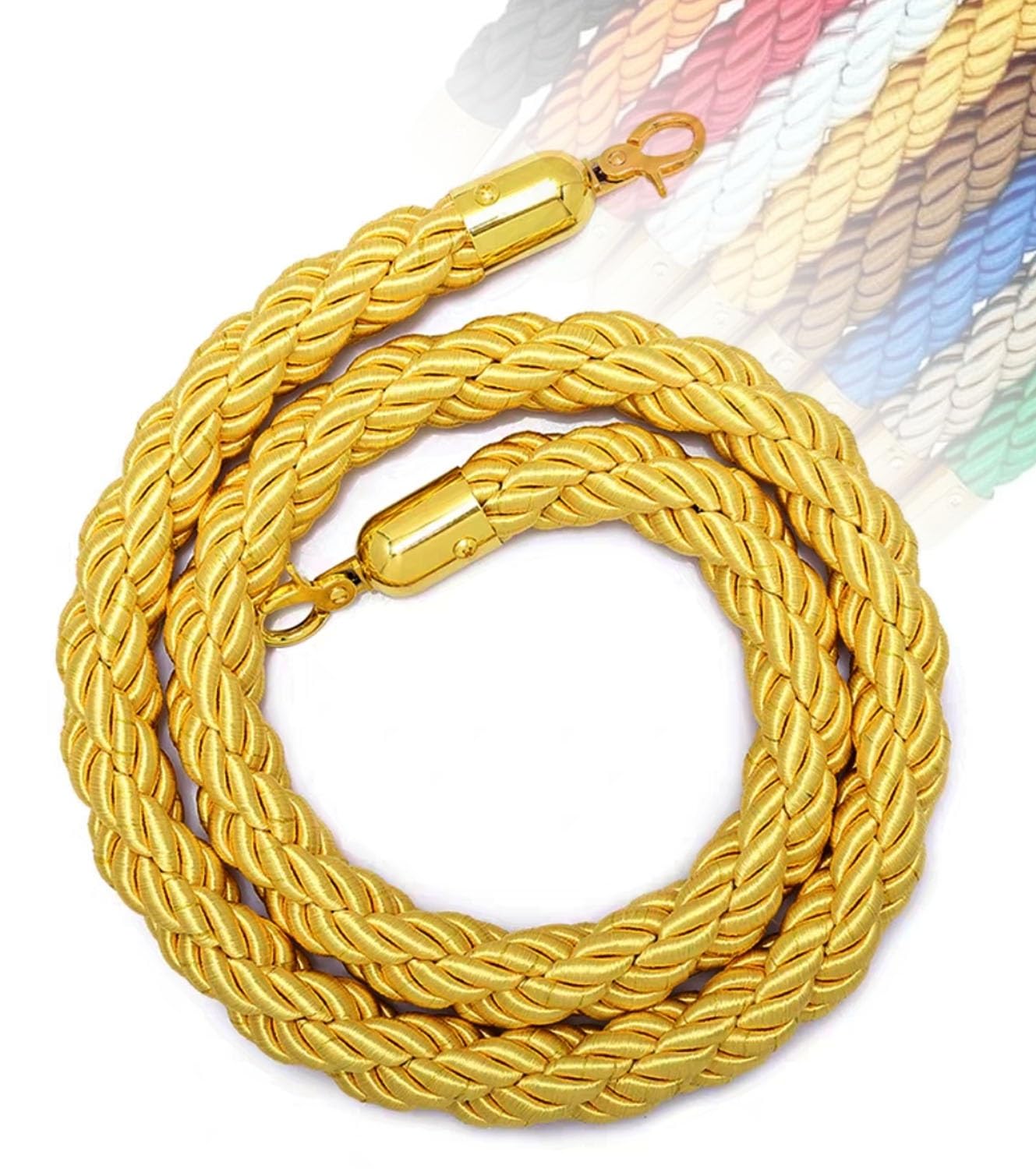 Aioneer 11 Colors Queue Barrier Rope 1-3M With Hooks For Posts & Stands, Crowd Control Stanchion Rope, Hotel Visitor Guidance, Safety Barrier,-Yellow-3M