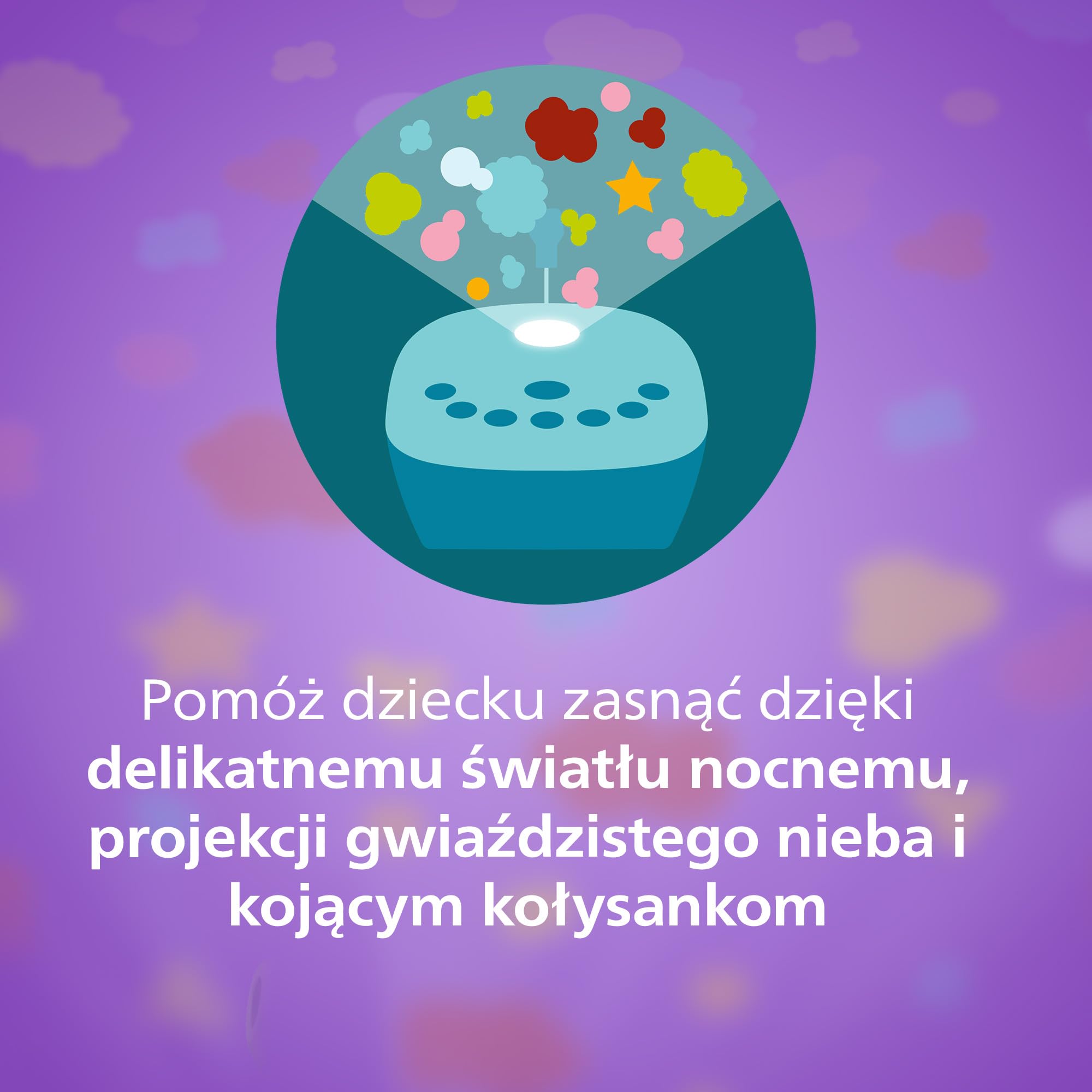 Philips Avent DECT Elektroniczna niania z projektorem gwiezdnego nieba, kołysankami, funkcją dwukierunkowej komunikacji, zasięgiem 330 m i 24-godzinnym bezprzewodowym działaniem,SCD733/26