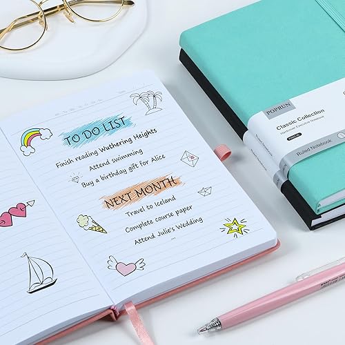 Miniatura 5 de POPRUN - Cuadernos de diario rayados A5, cuaderno de tapa dura de cuero grueso para escritura, trabajo de negocios, viajes, escuela, universidad,