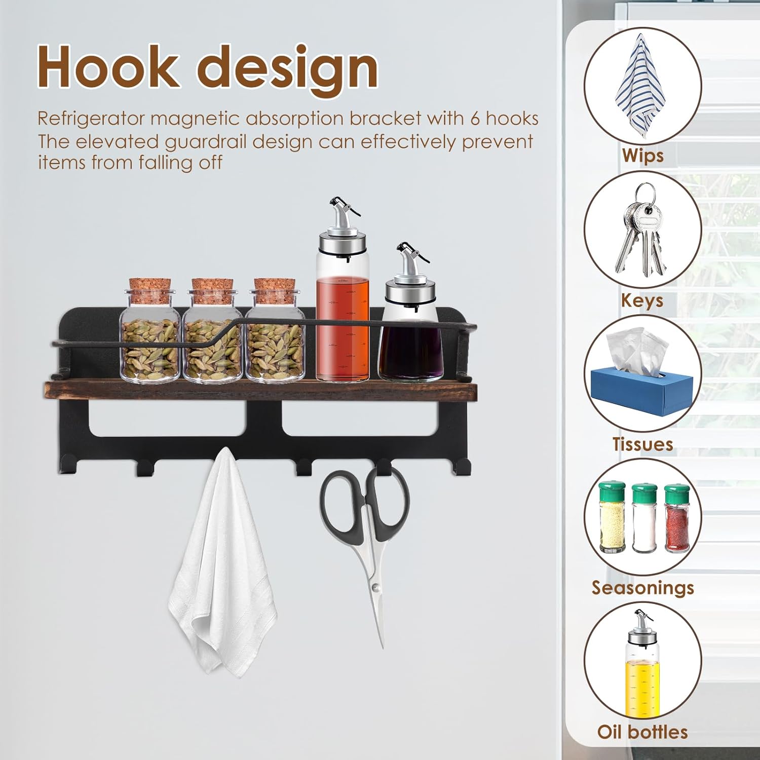 Key Holder Magnetic Key and Mail Holder with 6 Hooks Wall Mounted Key Rack Space Saving Key and Mail Organizer Practical Key and Mail Hanger for Entryway Hallway Doorway US(black)