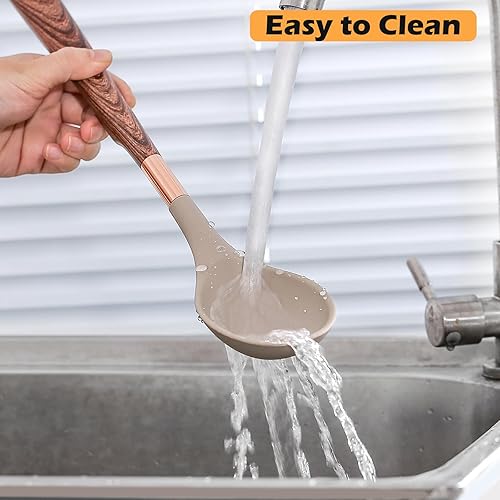 Miniatura 8 de MANJIA Juego de espátulas de silicona, cuchara de silicona antiadherente y espátula giratoria, cuchara de servir, espátula de cocina para cocinar