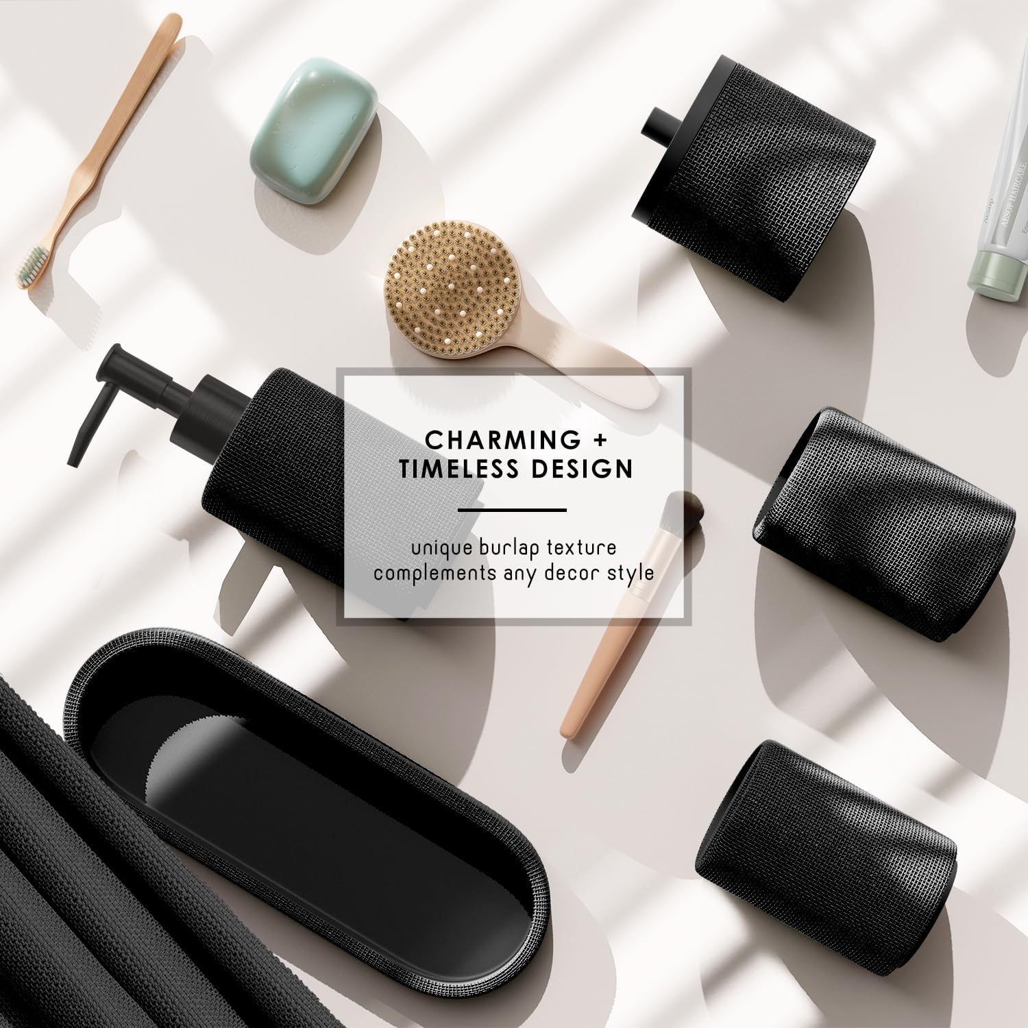 Clara Clark Black Bathroom Set - Bathroom Sets with Shower Curtain and Rugs, 21PC Bathroom Accessory Set, Shower Curtain Set with Soap Dispenser & Toothbrush Holder