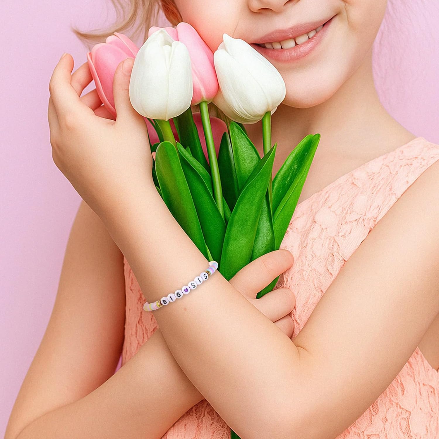 Big Sister Bracelets Big Sis Stackable Bracelet Surfer Stretch Accessories Jewelry Pink Purple Purple Rainbow Beads Bracelets for Birthday Christmas Announcement Jewelry Daily Wear - Image 6