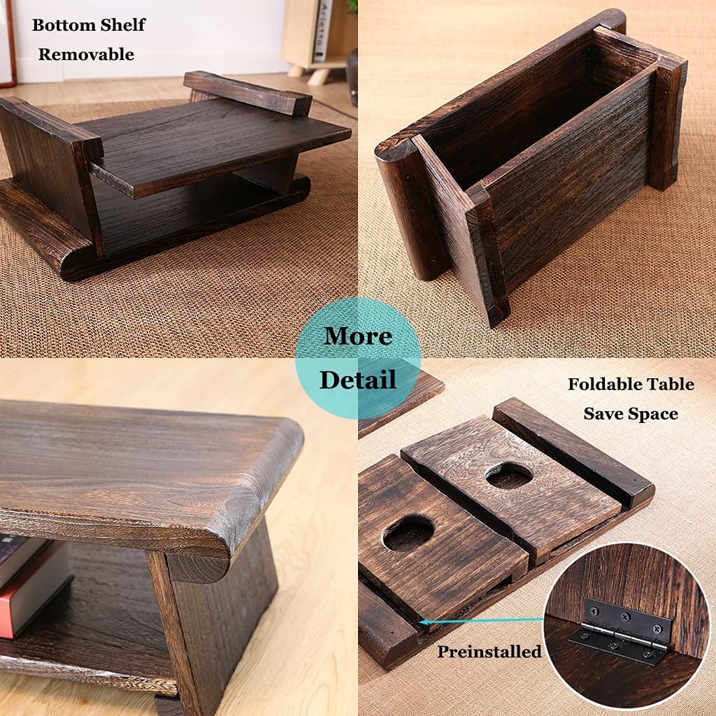 Japanse tatami tafel, 2-laags opvouwbare salontafel met opslag, retro