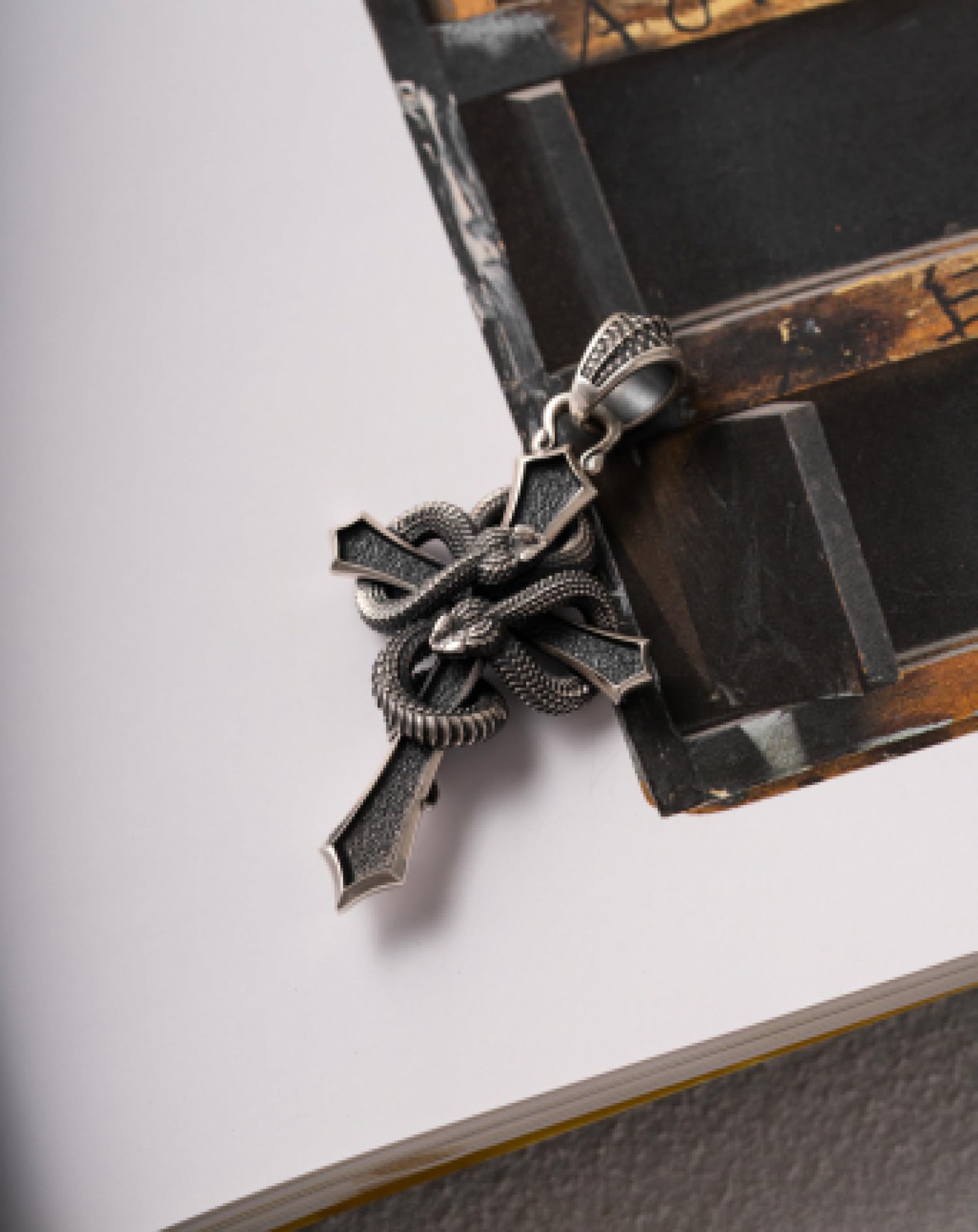 COPPERTIST.WU Kreuz Anhänger für Halskette, Doppelte Schlange Herren Anhänger 925er Sterlingsilber, gotischer Schlangenschmuck Amulett Herren Damen