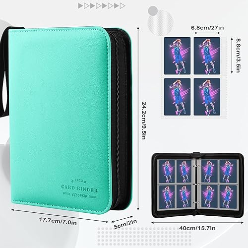 Miniatura 2 de CECOKESO Carpeta de tarjetas de béisbol, carpeta de accesorios para tarjetas coleccionables de 4 bolsillos, carpeta de tarjetas deportivas de 400