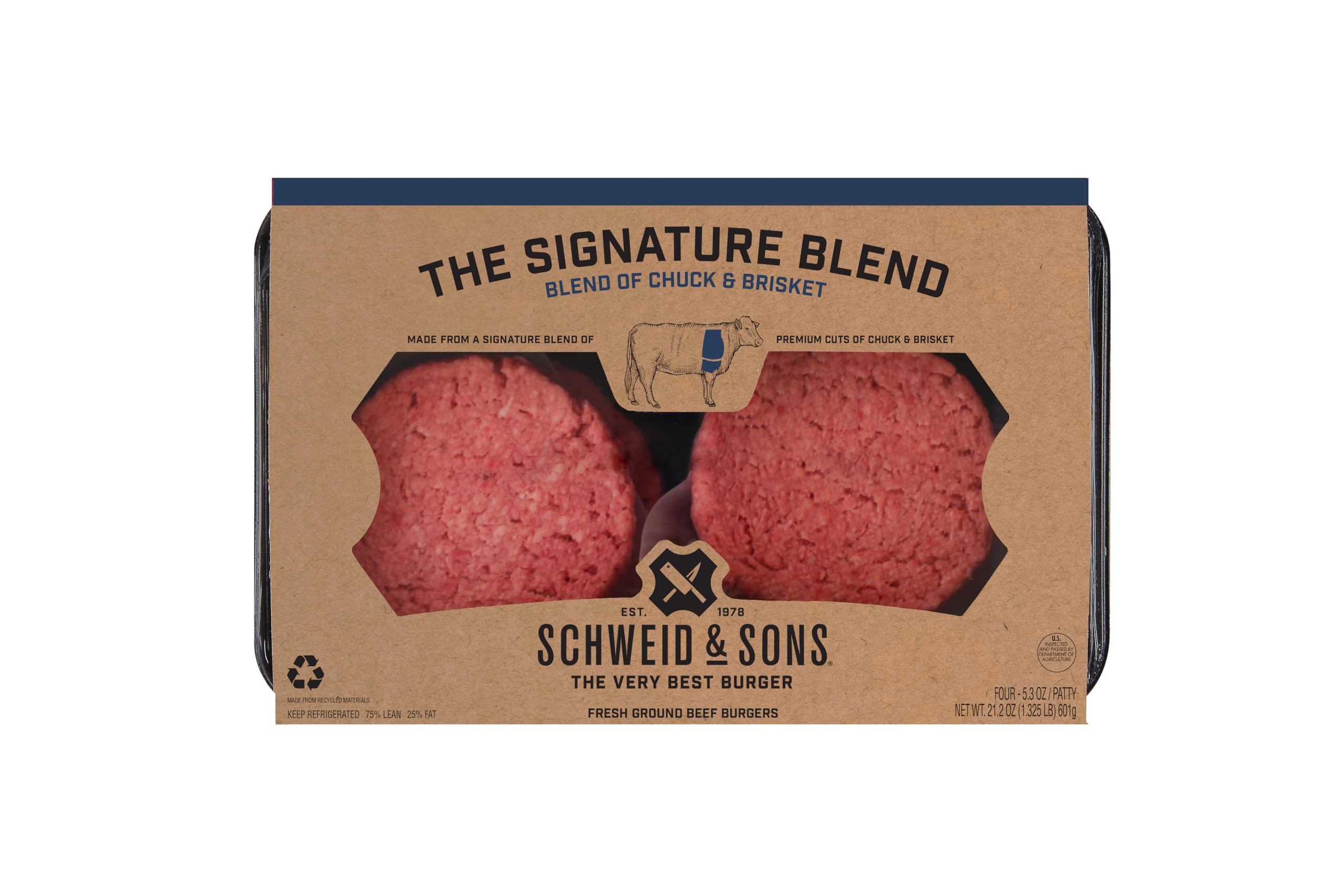 Schweid and Sons The Signature Blend Beef Chuck Brisket Burgers 75 Lean 25 Fat 1 325 lb Pack