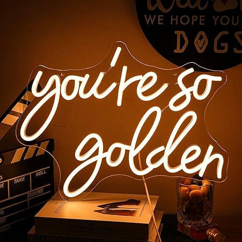 Alkkign Letrero de neón con texto en inglés "You're So Golden" con letras regulables para decoración de pared, alimentados por USB, con interruptor