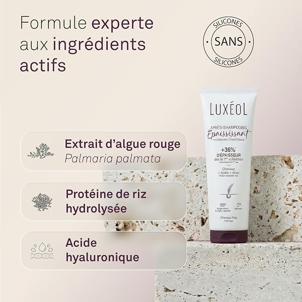 LUXEOL - Après-Shampooing Epaississant - +36% D'Epaisseur Dès la 1ère Utilisation* - Efficacité Prouvée - À Base d'Algue Rouge, Protéine de Riz & Acide Hyaluronique - Fabriqué en France - 200 ml - 5