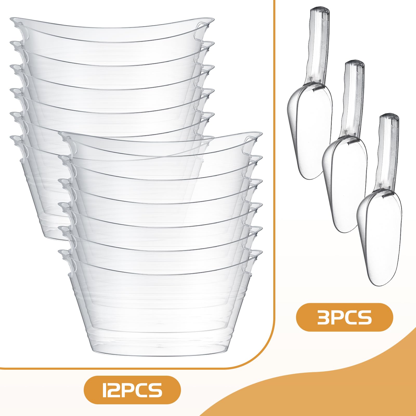 Geelin 12 cubos de hielo de plástico transparente para vino, champán, vino, cerveza, enfriador, fiestas, contenedor ovalado de almacenamiento con 3 cucharas de hielo para cóctel (transparente)