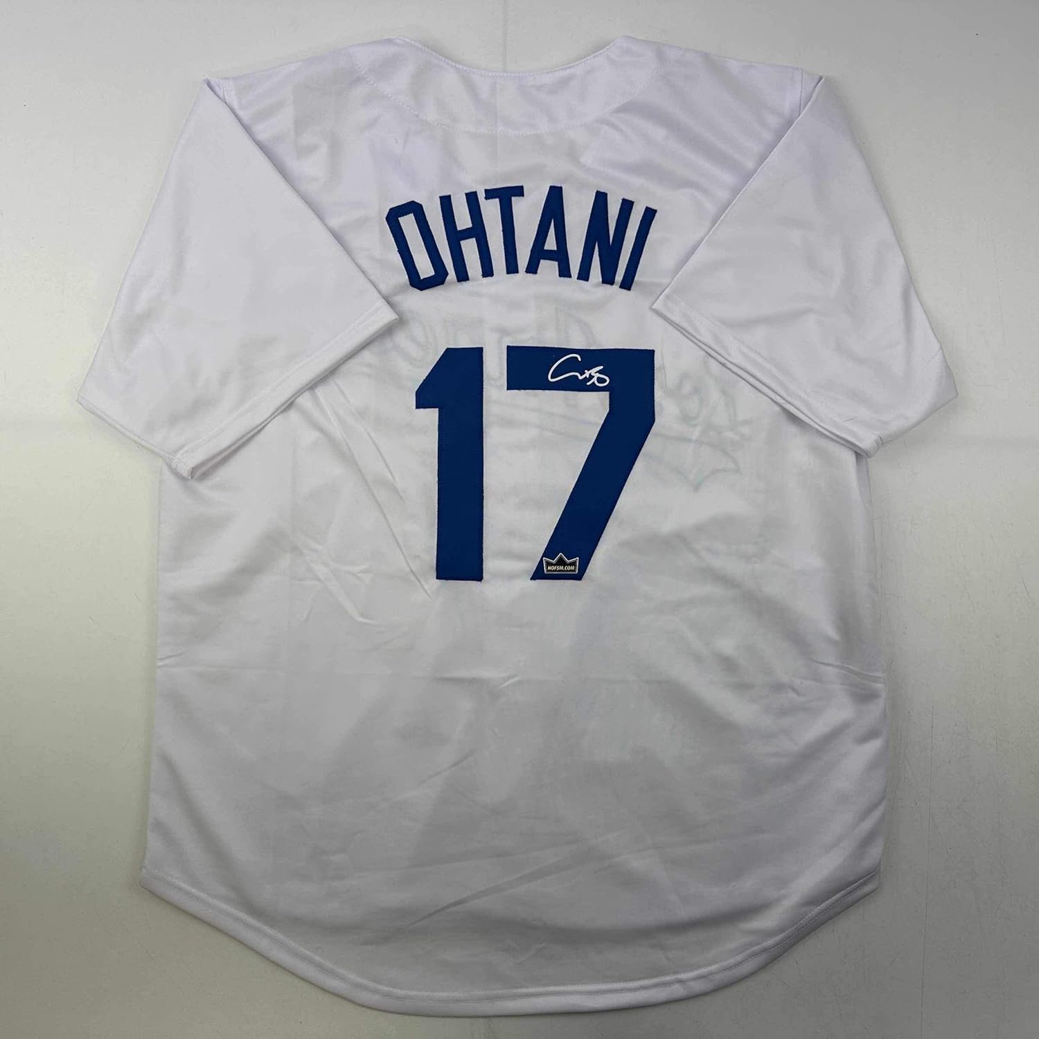 Facsimile Autographed Shohei Ohtani Los Angeles LA White Reprint Laser Auto Baseball Jersey Size Men's XL