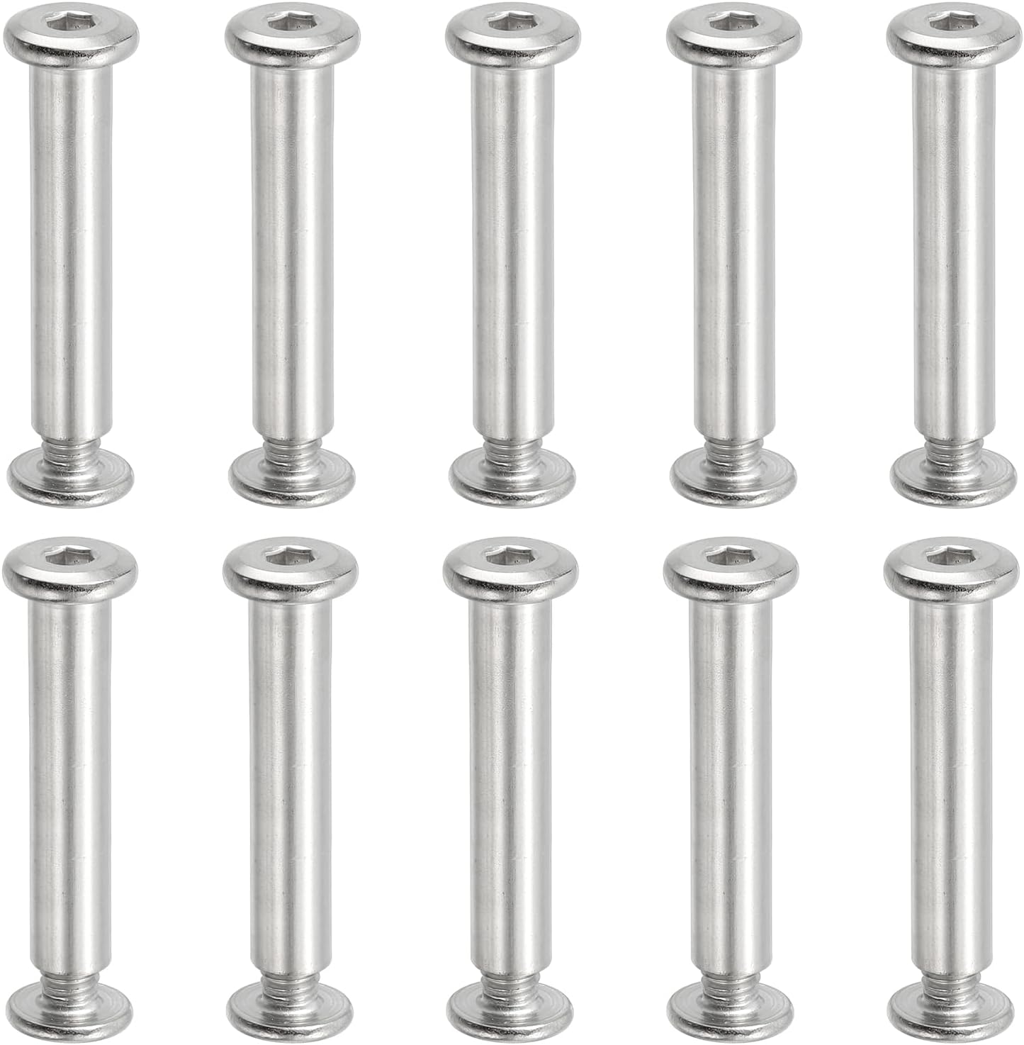 PATIKIL Hex Chicago Screws, 10 Set Binding Screw Posts M6 x 40 mm Connecting Hex Drive Socket Cap Bolt Nuts for Scrapbook Leather Belt Album Photo Furniture Repair, Silver