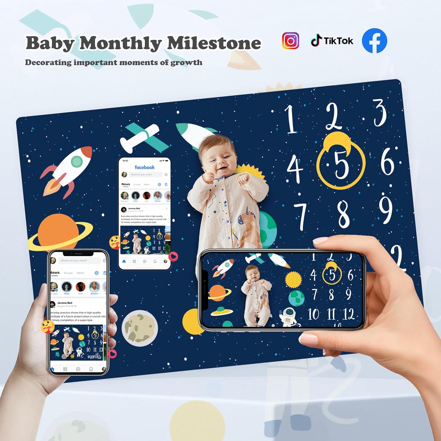 Baby Monthly Milestone Star Astronaut Boy Blanket - Newborn Swaddle, Party Favors, Photography Backdrop Props, Dark Party Supplies 40 * 50IN