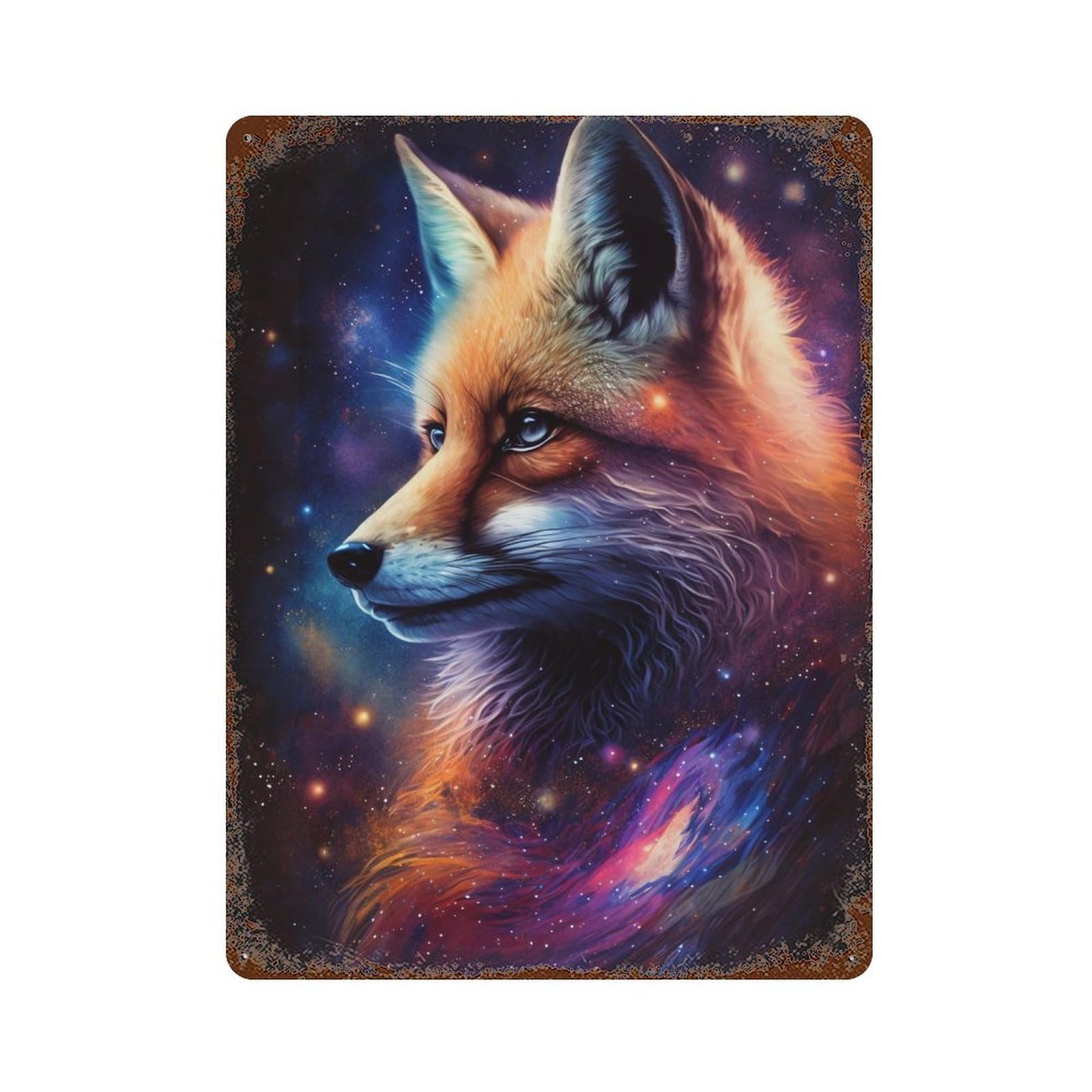 Cosmic Fox Portrait-14 Rust Effect Tin Sign 15.7"x11.8", for Farmhouse, Kitchen And Entryway Decor, Decorative Metal Wall Art