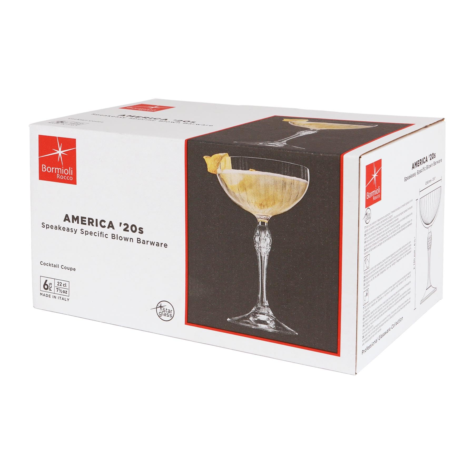 Bormioli Rocco 12x Clear 230ml America '20s Champagne Cocktail Soucoupes - Vintage Art Déco Coupé Lunettes pour vin, Espresso Martini