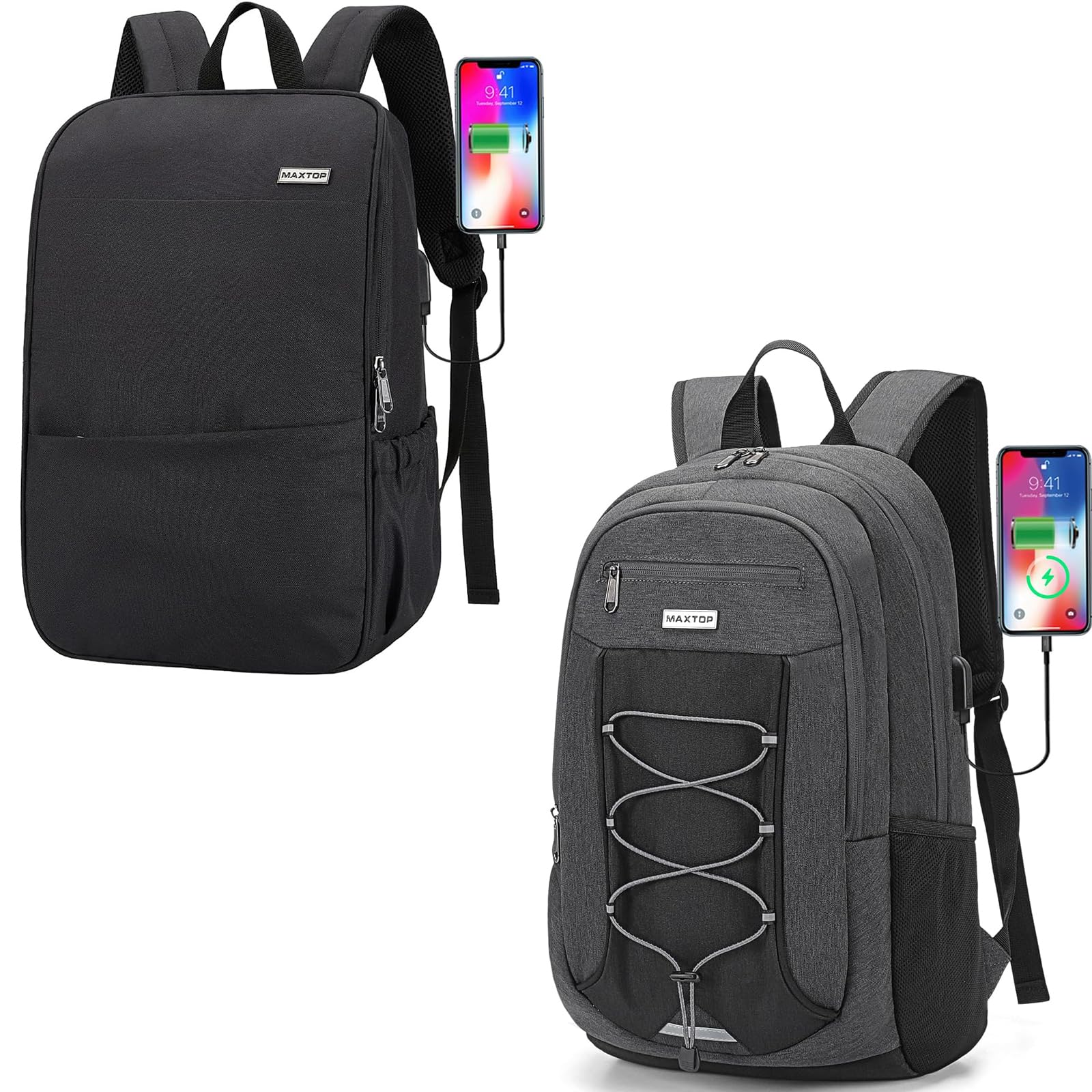 MAXTOP Laptop Backpack Business Computer Backpacks with USB Charging Port College Bookbag Fits 15 Inch Laptop