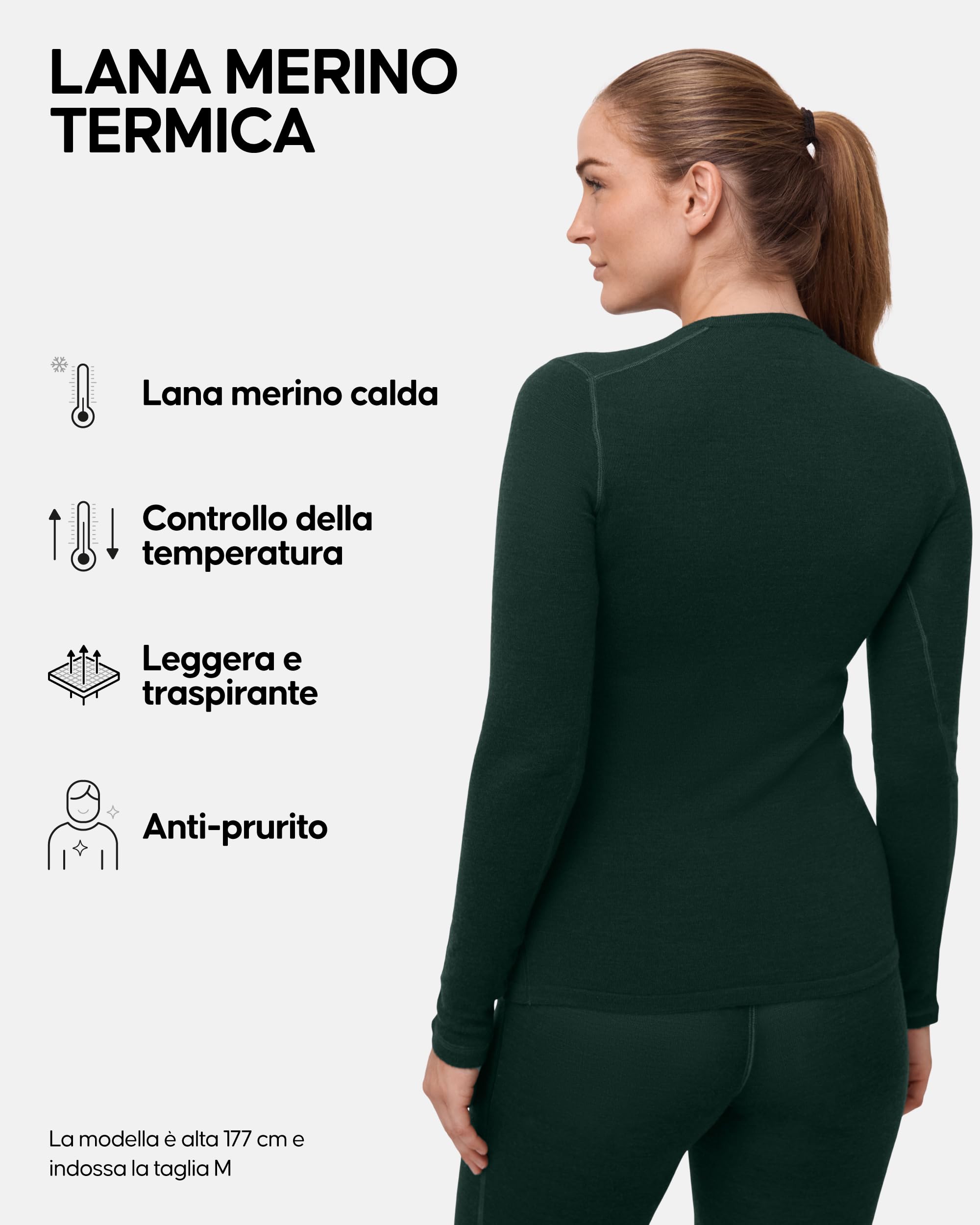 DANISH ENDURANCE Maglia Termica Donna in Lana Merino, Manica Lunga, per Sci, Trekking, Escursionismo