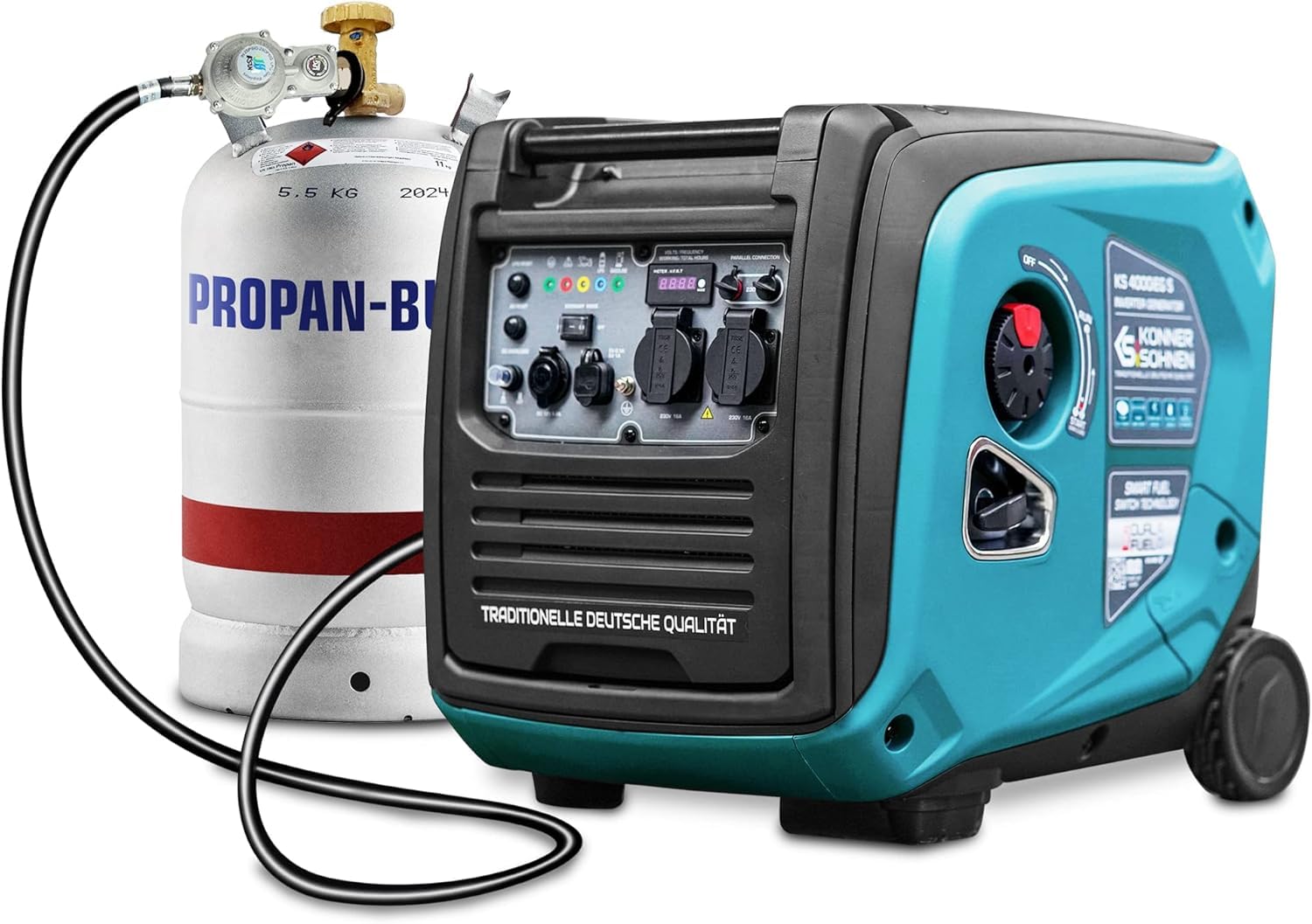 Generador de gas GLP KS 4000iEG S de Könner & Sönen, generador de energía de gas 4000 W, 2 x 16 A (230 V), 2 puertos USB,generador de energía gasolina silencioso, EURO V