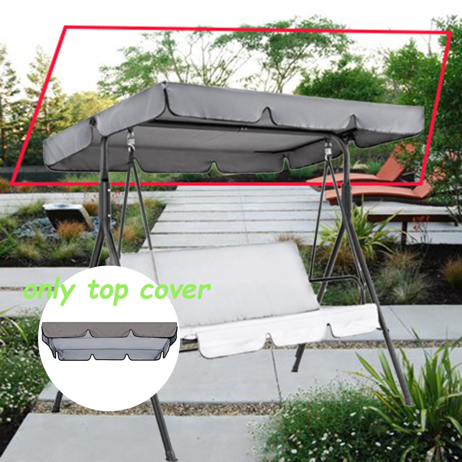 Tettuccio di Ricambio per Dondolo da Giardino 2 Posti 3 Posti 195x125x15cm, Copertura di Ricambio Altalena da Patio Impermeabile Anti-UV Parasole Tettuccio per Dondolo per Esterno