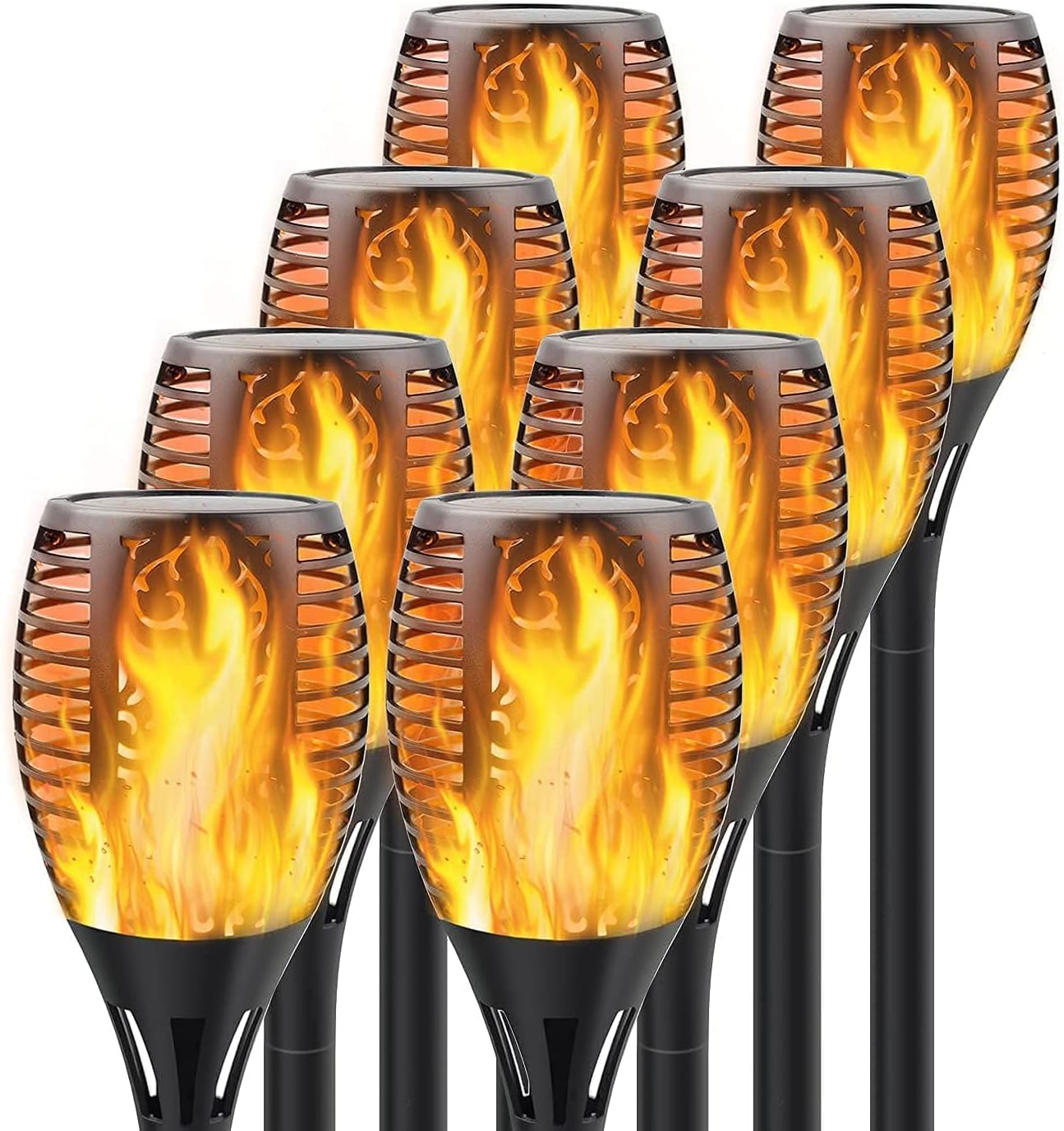 8-Pack Solar Lights Upgraded, 28" Waterproof Flickering Flames 55 LED Torches Lights Outdoor Solar Landscape Decoration Lighting Auto On/Off Pathway Lights for Garden Patio Driveway