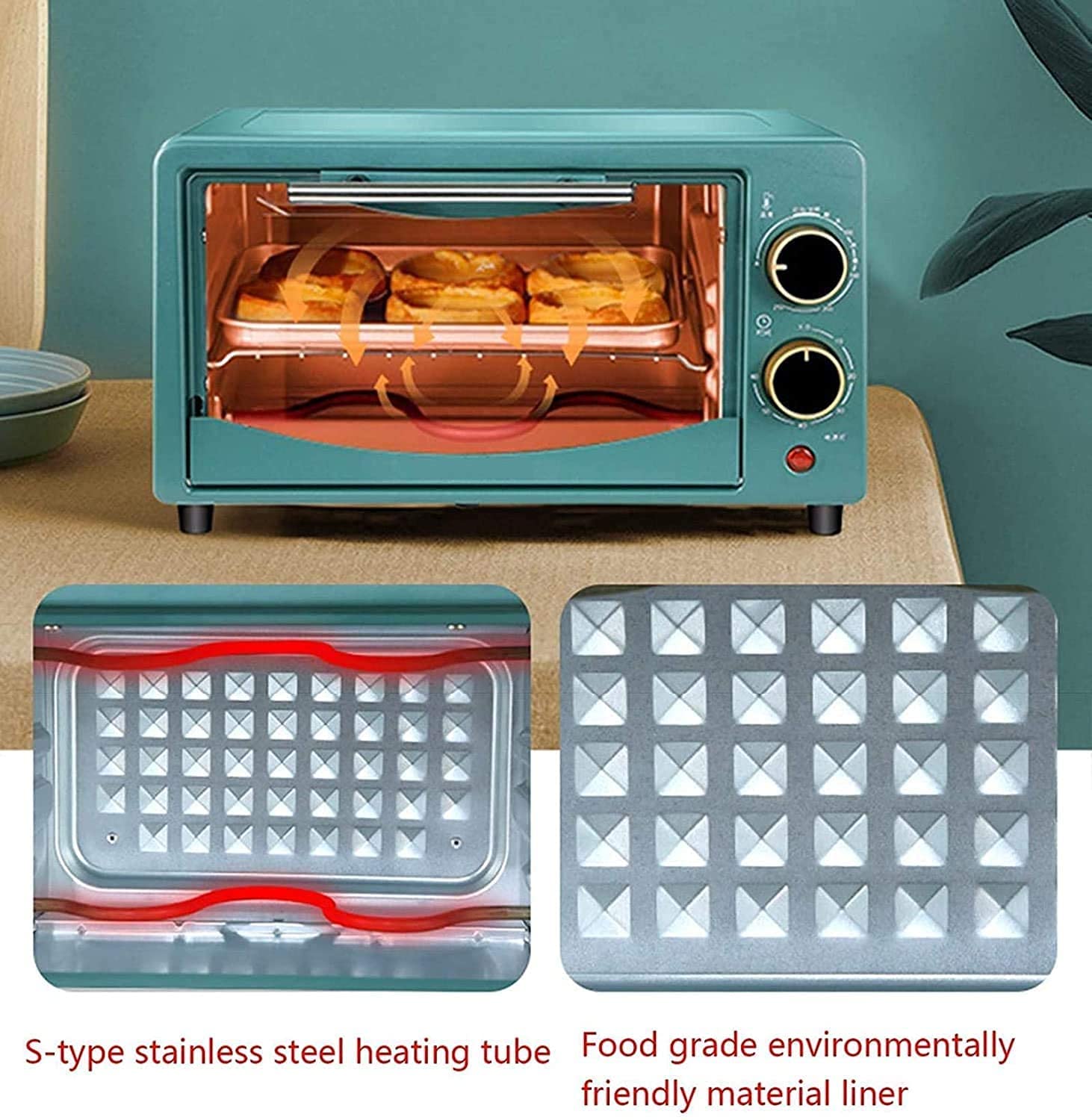 Mini Horno, Horno eléctrico de 12 l, máquina de Hornear doméstica de Escritorio pequeña Multifuncional, Horno de encimera con Puertas de Vidrio para Cocina casera,
