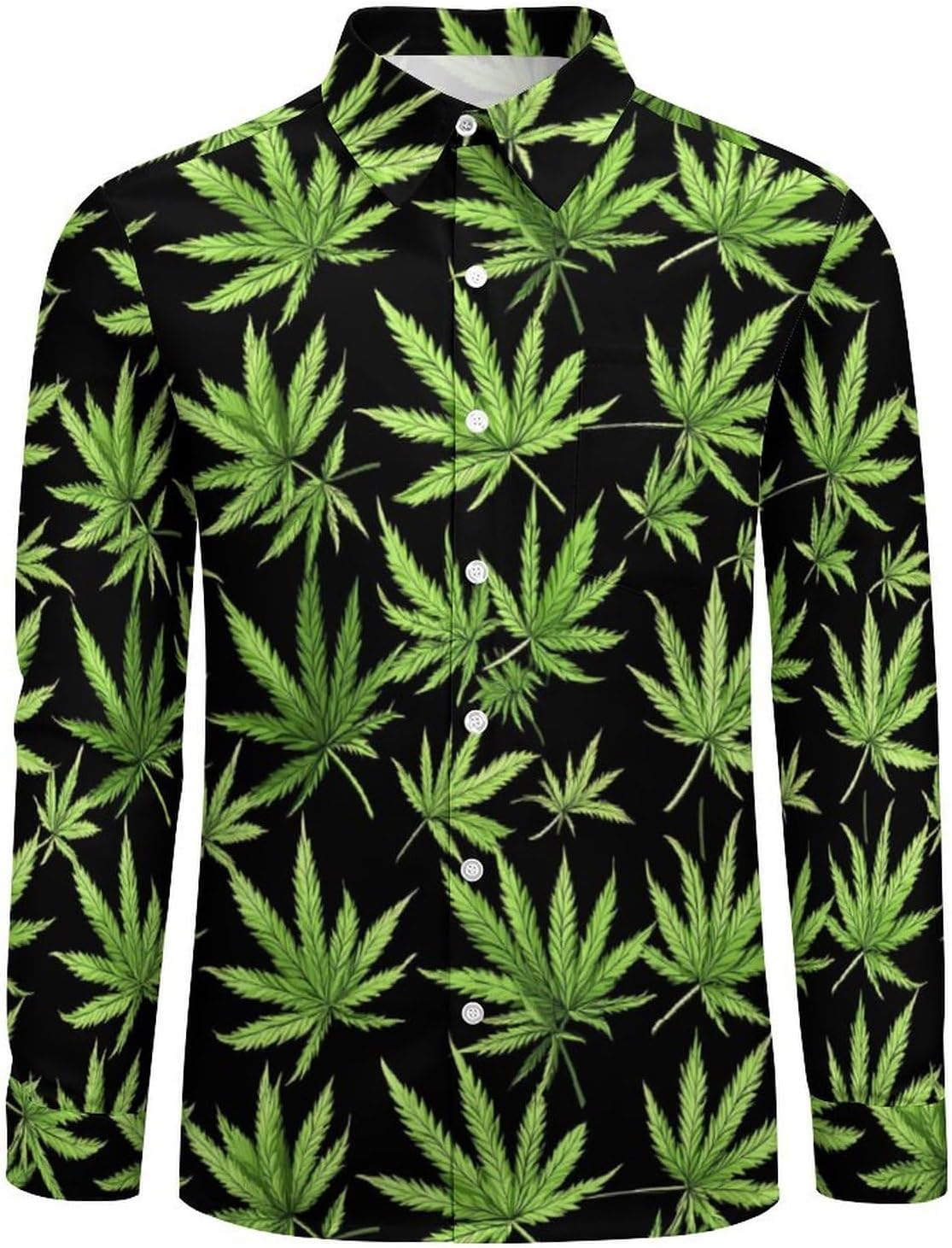 Green_Weed Long Sleeve Shirts Casual Dress Shirt Button-down T-shirts for Men