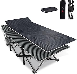 Peirhw Camping Bed Folding Guest Bed with Mattress, Folding Camp Beds for Adults, Extra Wide Camping Cot Supports 200kg, Lightweight Portable Lounger for Travel