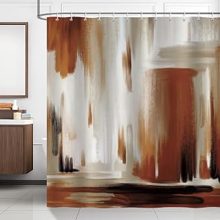 Bonhause Brown Shower Curtain, Modern Abstract Oil Painting Brush Stroke Art Bathroom Decor 72 x 72 Inch Polyester Fabric Waterproof Bath Curtain with 12 Hooks