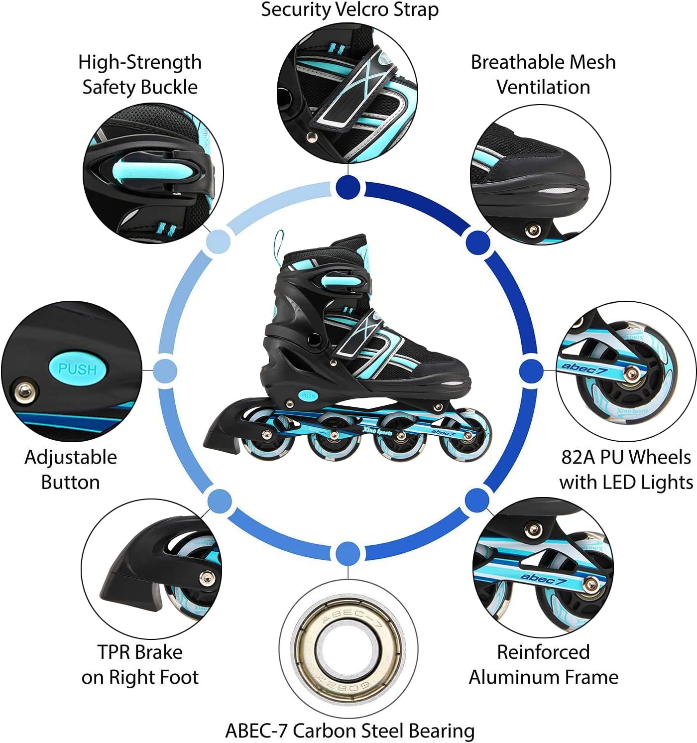 XinoSports Kids Inline Skates for Girls & Boys - Adjustable Roller Blades with LED Illuminating Light Up Wheels - Youth Skates Can Be Used Indoors & Outdoors : Sports & Outdoors