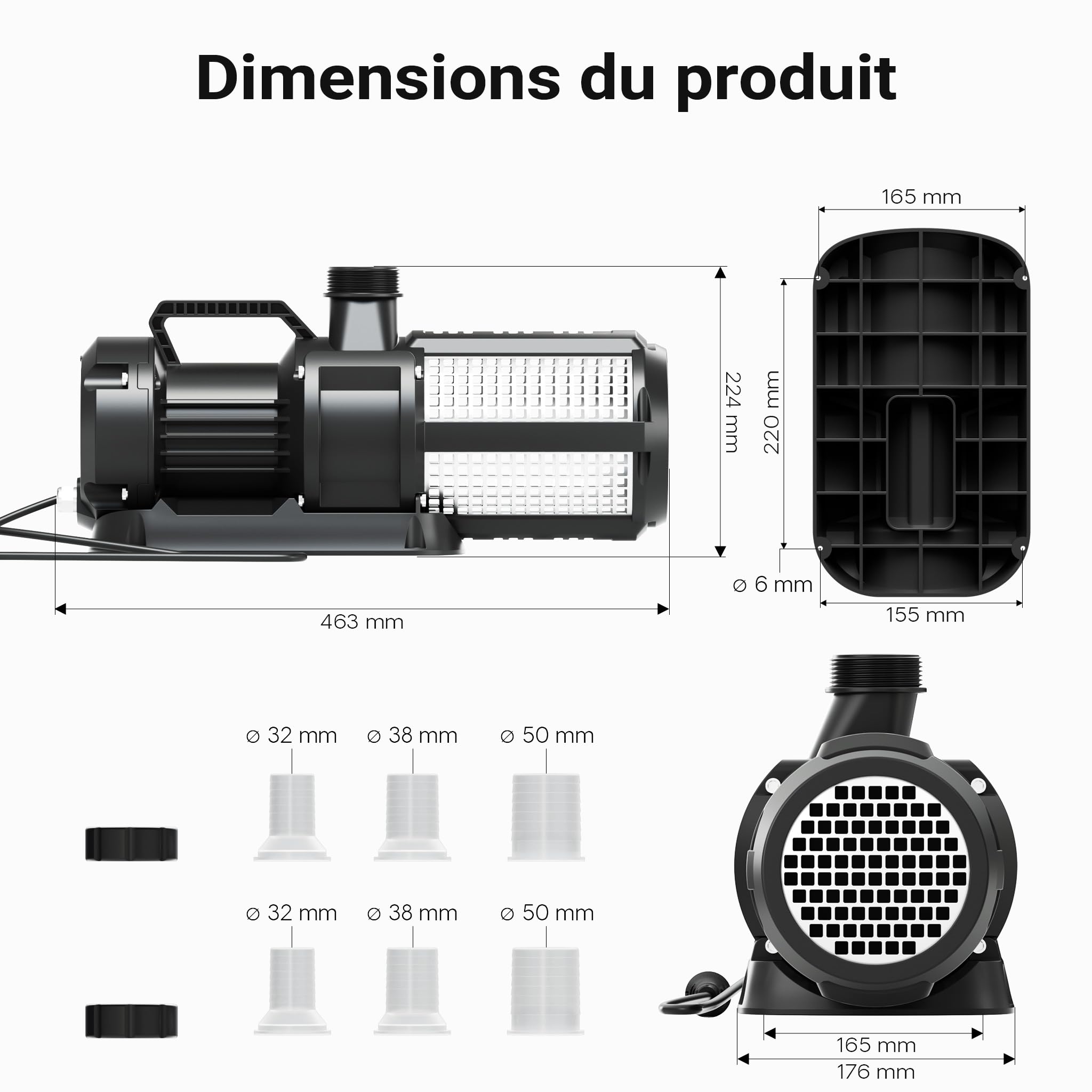SunSun CET-35000 Pompe de Bassin réglable SuperECO - 463 x 176 x 224 mm - débit max. 32000 l/h / 450 W/refoulement max. 12 m - Filtration Circulation eau jardin avec Accessoires