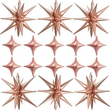 Rose Gold Star Foil 6pk Starburst & Spike Balloons for Weddings & Parties