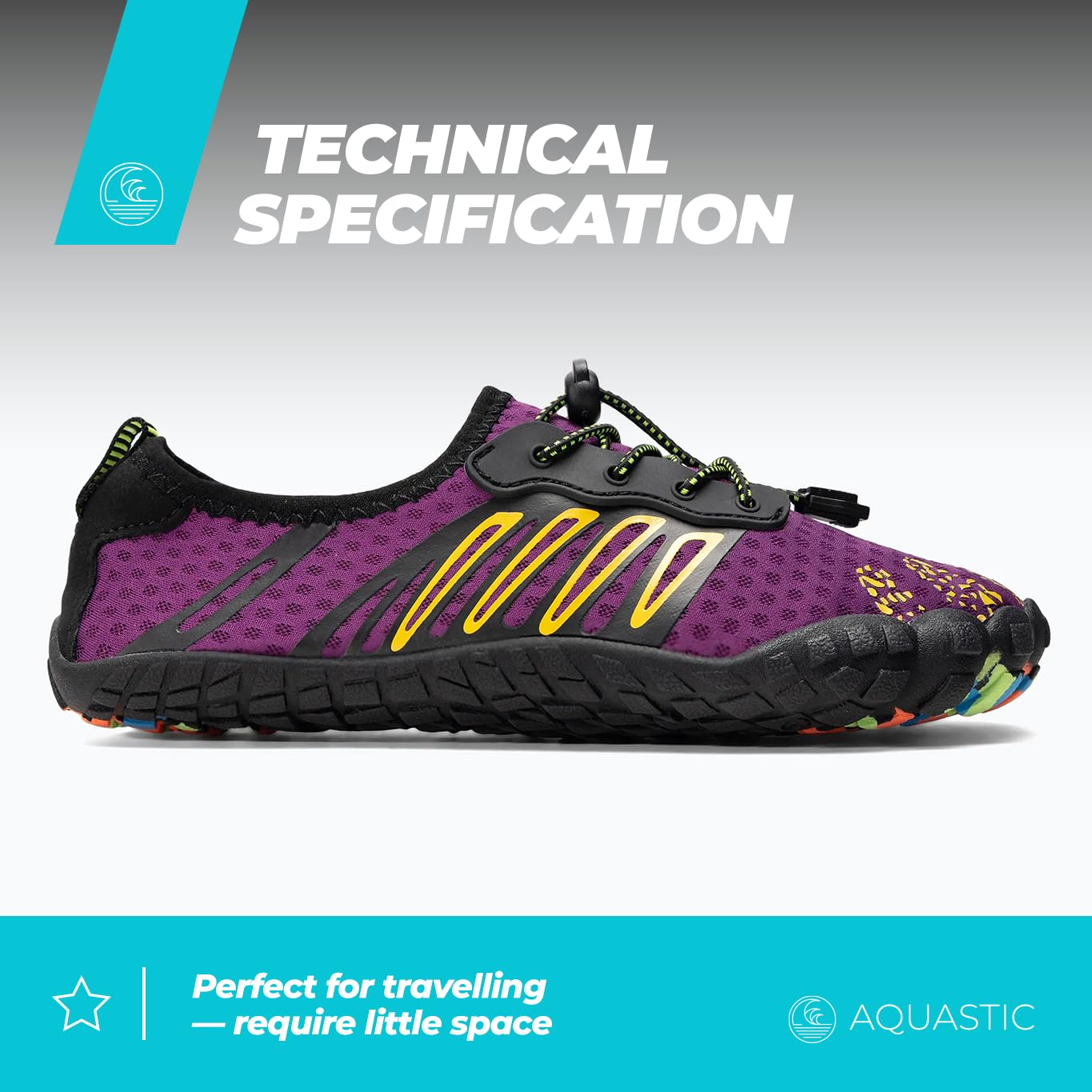 AQUASTIC Zapatillas de Agua para Adultos y para Niños con Cordones 35-42 EU Morado Escarpines Acuáticos con Suela Antideslizante Duradera y con Plantilla Suave de Espuma EVA Snorkel Playa Piscina Aqua