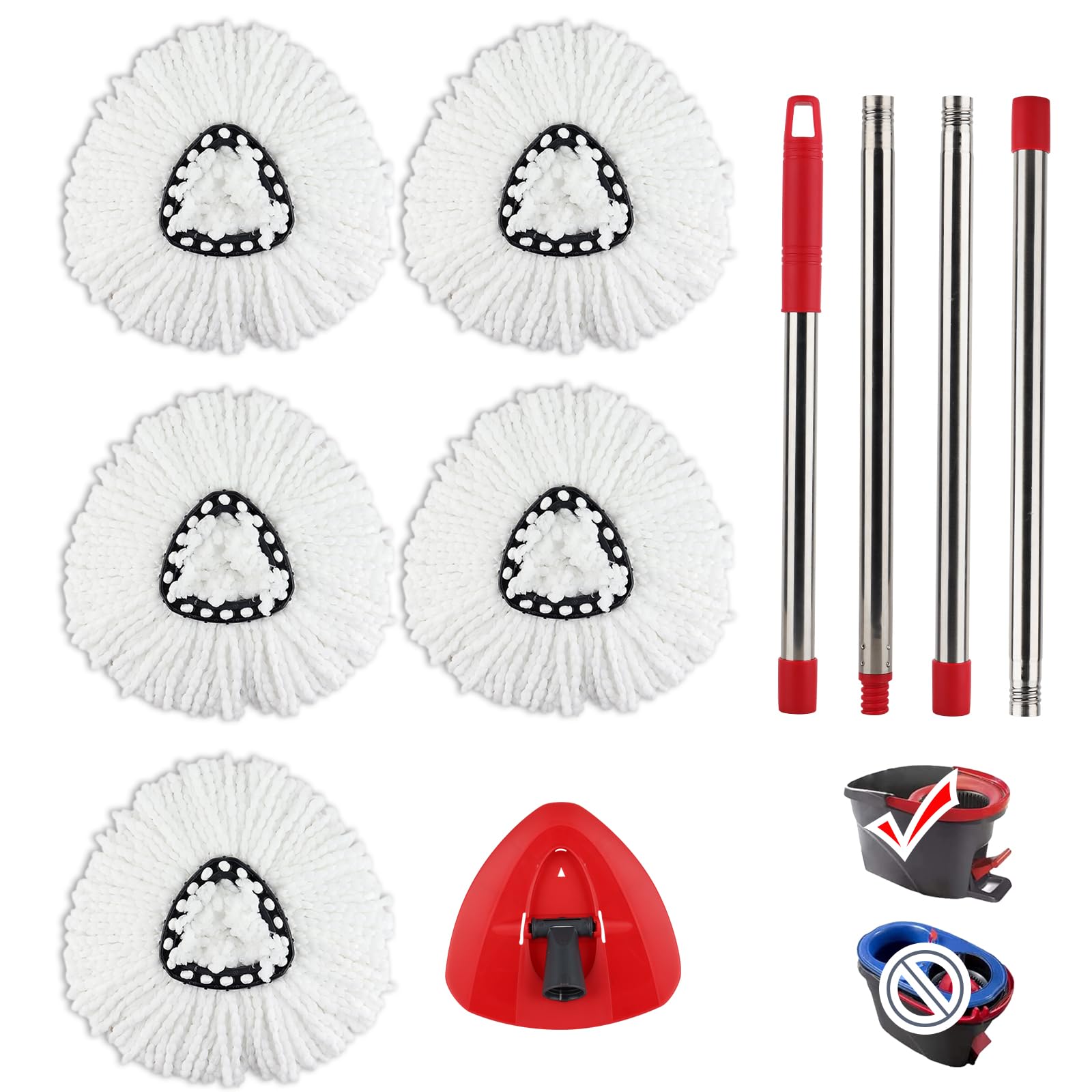 Sgizoku Mop Heads Compatible With Vi leda Spin Turbo 2 in 1 Tank Mop Replacement Refills,100% Microfiber Cloth Suitable for Turbo Smart/Easy Wring&Clean Head,5 White Heads,1 Spin Base,147cm Pole