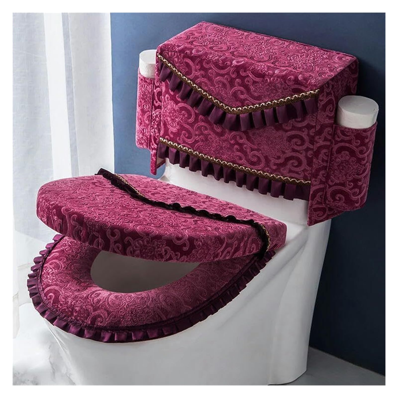 Juego de funda y cojín para asiento de inodoro con bolsillos para mayor comodidad y protección