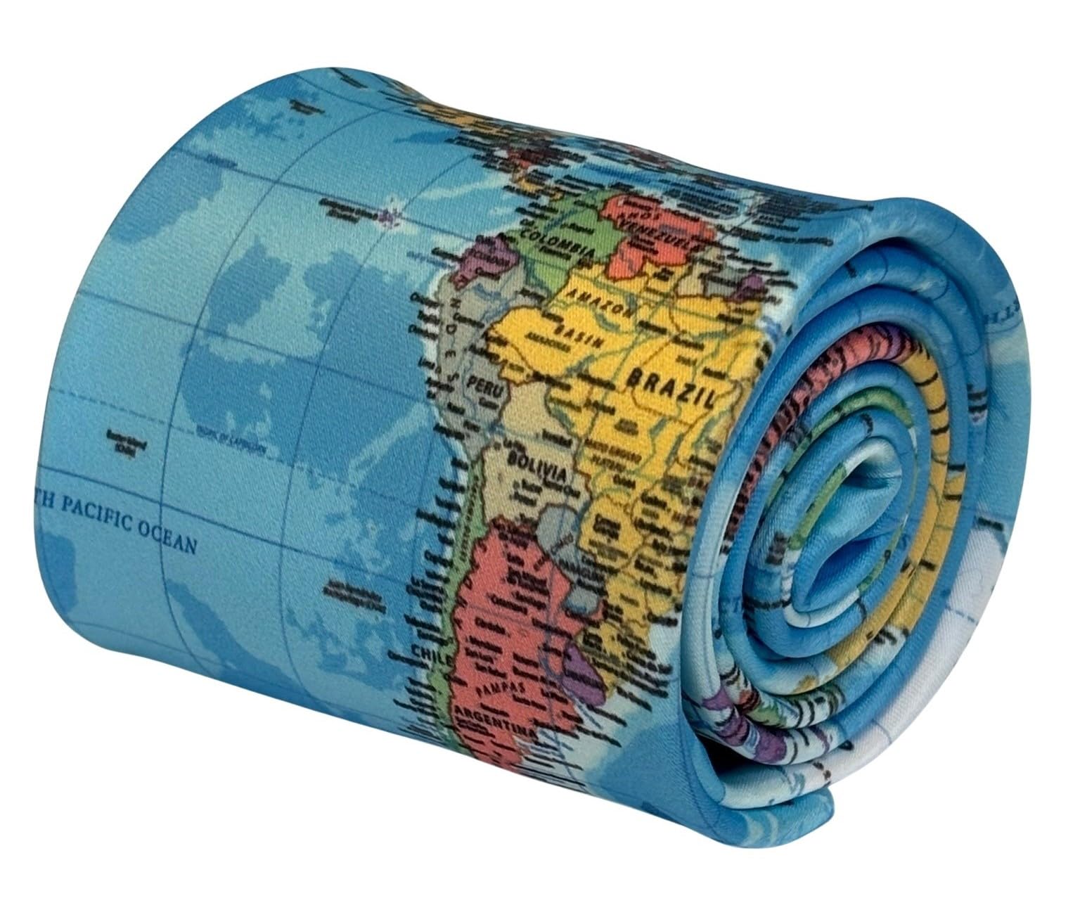 Frederick Thomas World Map Design Mens Neck Tie, Classic 8cm Width, British Design