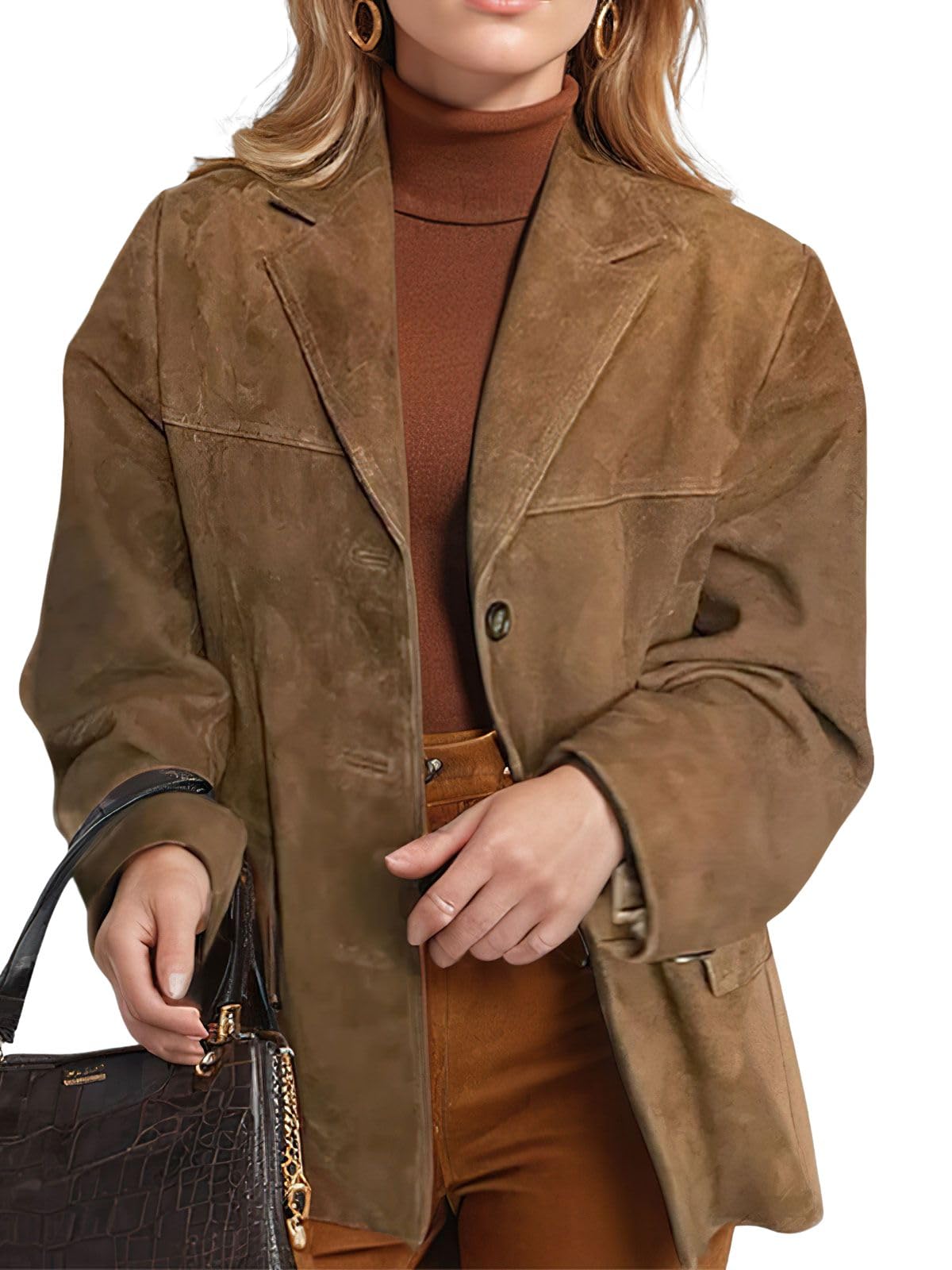 ebossy Womens Fashion Faux Suede Blazer Casual Loose Boyfriend Notched Lapel Button Down Jacket Coat with Pockets