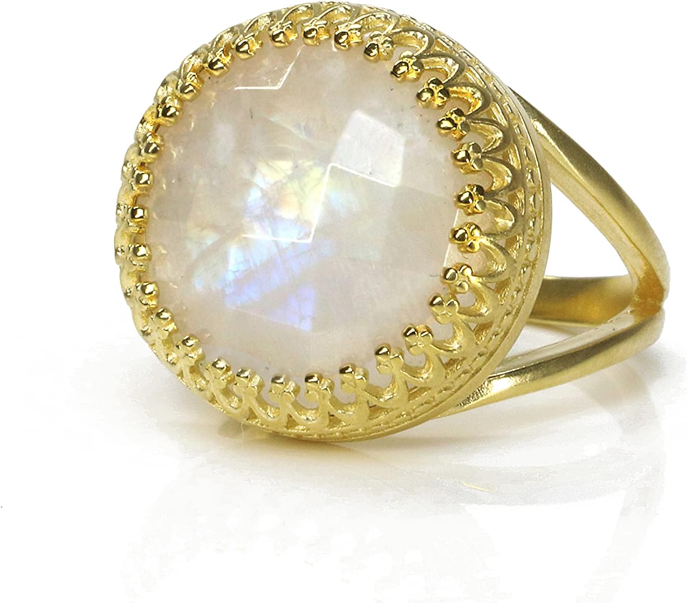 Round Rainbow Moonstone Ring in 14k Gold Filled - Handcrafted Vintage Inspired Gemstone Rings, Statement Rings, Engagement Rings, Unique Wedding Ring - Artisan Jewelry for Women