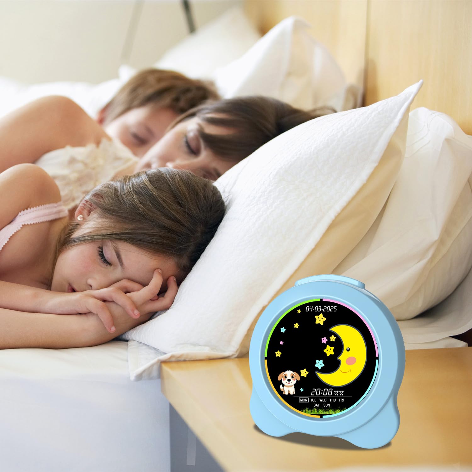 Sveglia per bambini, display a LED con sole e luna, con giorno e data, OK to Wake Clock con luce notturna, per bambini e bambini, regalo per ragazzi e ragazze (blu)