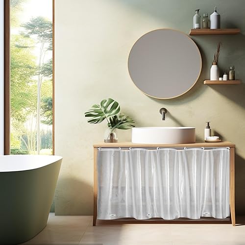 Miniatura 6 de Cortina corta para ventana de ducha, impermeable, de plástico resistente, de vinilo PEVA, con ganchos, esmerilada, 60 x 48 pulgadas