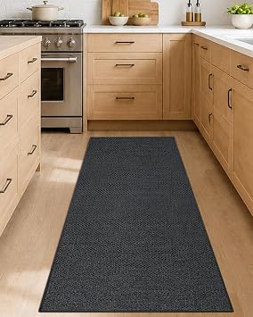 COLOR&GEOMETRY 61x183cm K chenteppiche rutschfeste Waschbar Grau 4mm D nne Gewebe Gummi Gest tzt Runner Teppich Absorbierende Leicht zu Reinigen Fu bodenmatten f r vor dem Waschbecken Flur