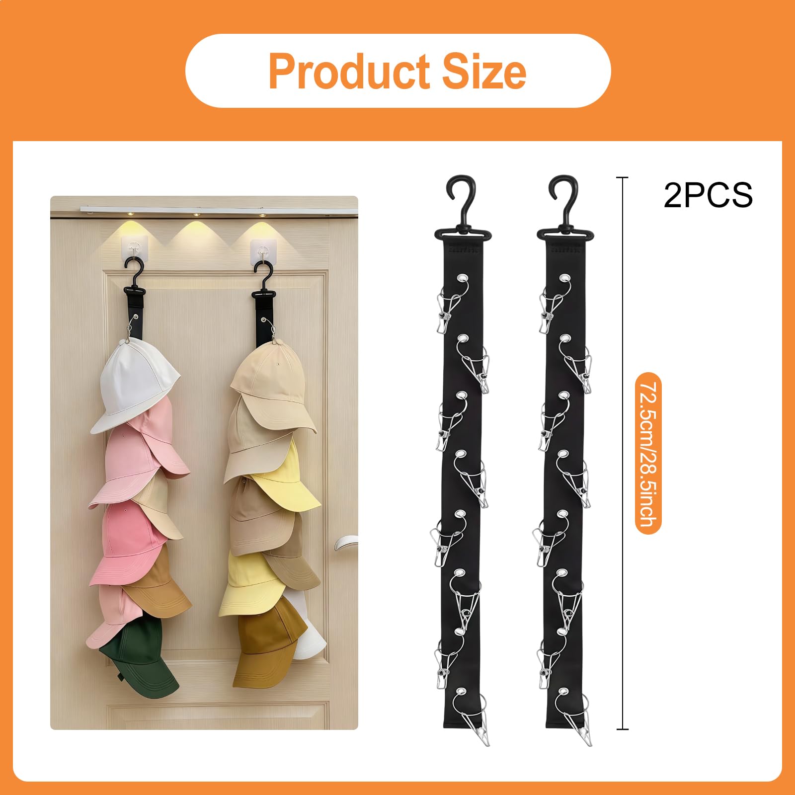 DGN Soporte para Gorras de Pared 2 Piezas, Colgador Vertical con 16 Ganchos Acero Inoxidable Negro