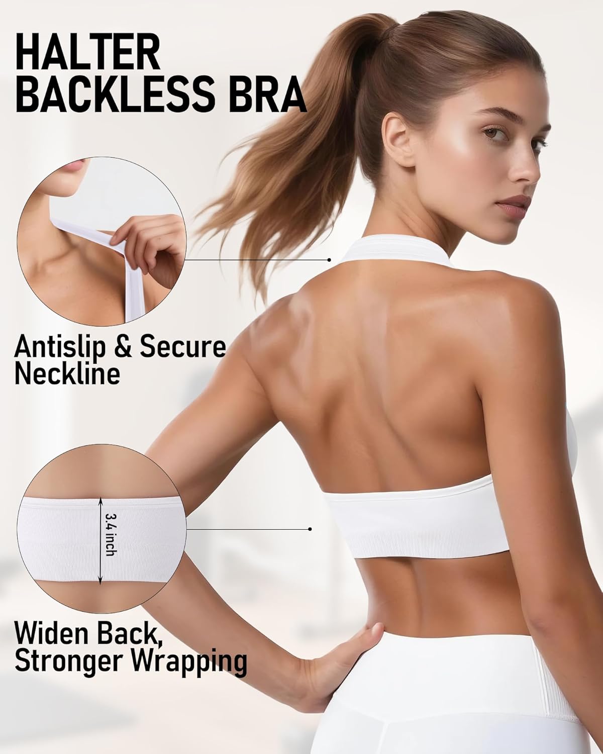 Halter Sports Bra for Women - Seamless Open Back Padded Impact Halter Bras for Women with Removable Cups - Image 4