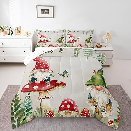 Miniatura 8 de Juego de edredón de gnomo floral de tulipán, tamaño King, juego de ropa de cama de flores de tulipán de primavera, decoración de dormitorio, relleno