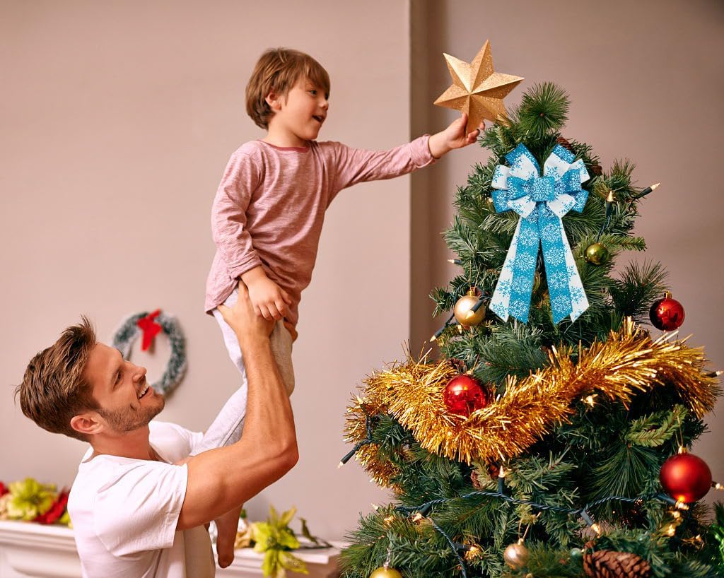 Large Christmas Bows for Wreath, Merry Christmas Wreath Bows White Blue Burlap Bow Winter Holiday Snowflake Craft Ribbon Bow Xmas Tree Bows for Front Door Christmas New Year Decorations - Image 3