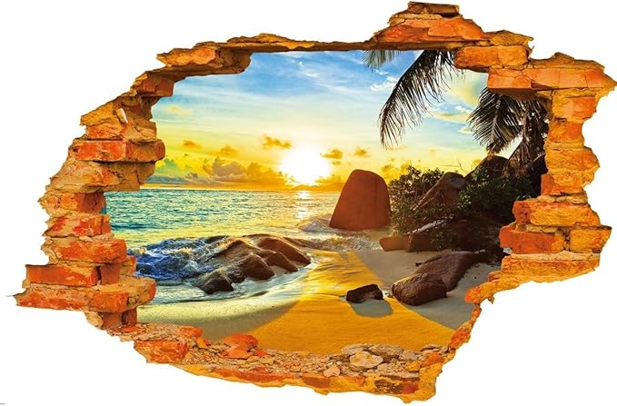 Amazon Takarafune 3dウォールステッカー 海 壁紙 夏 海 夕日の海 ビーチ 3d Wall Sticker ウォールペーパー 3d 壁紙 ウォールシール 60 90cm ウォールステッカー オンライン通販