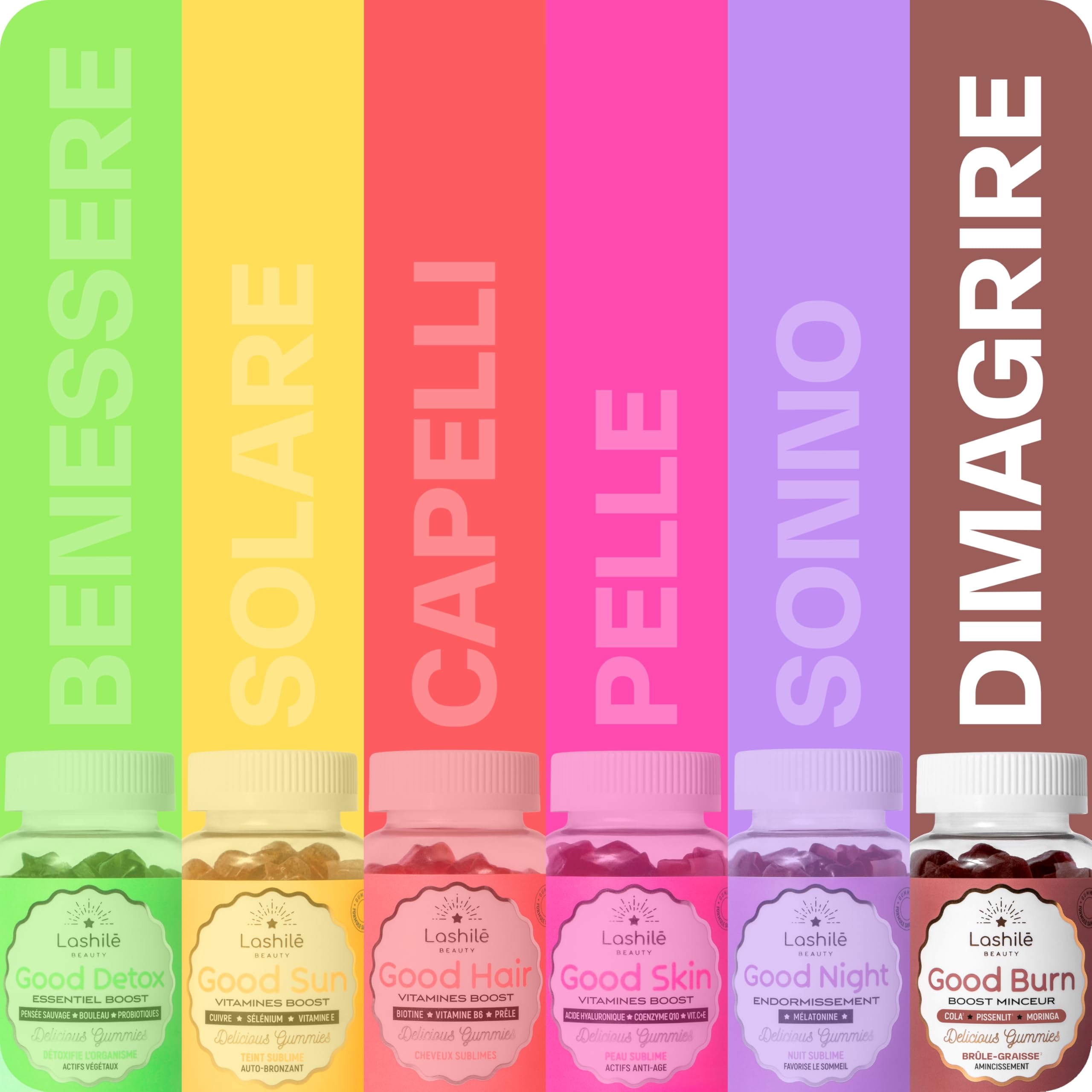 Lashilé Beauty Good Burn – Gummies Dimagranti Bruciagrassi – Cola, Tarassaco, Moringa, Vit C, Zinco – Vegan Senza Zuccheri – 3 Mesi - 180 Gummies